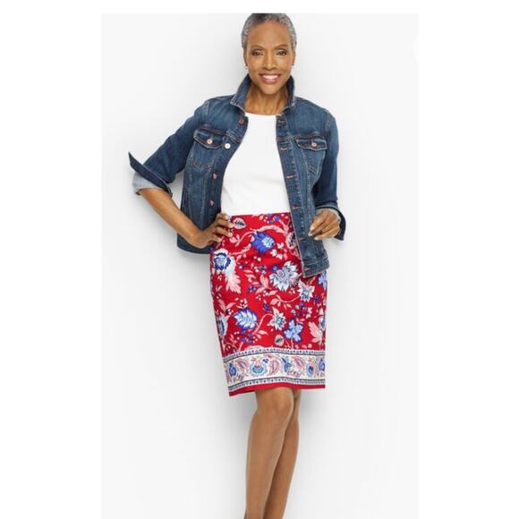 Talbots Canvas A-Line Skirt in Red Climbing Floral Boho Paisley Size 8 - Picture 1 of 6